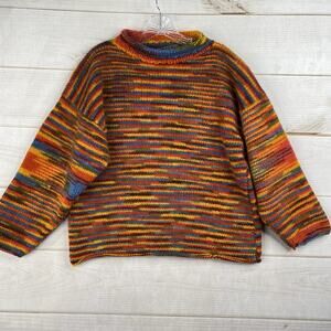 Artesania Wool Sweater Womens L Rainbow Colorful Handknit Equador Boxy Crop
